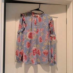 LOFT (small) long sleeve blue and pink floral blouse